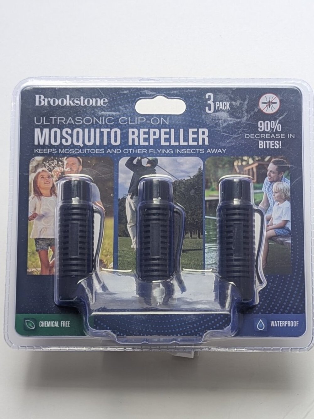 Brookstone Ultrasonic Clip On Mosquito Repeller 3 Pack Wearable Insect Bug New